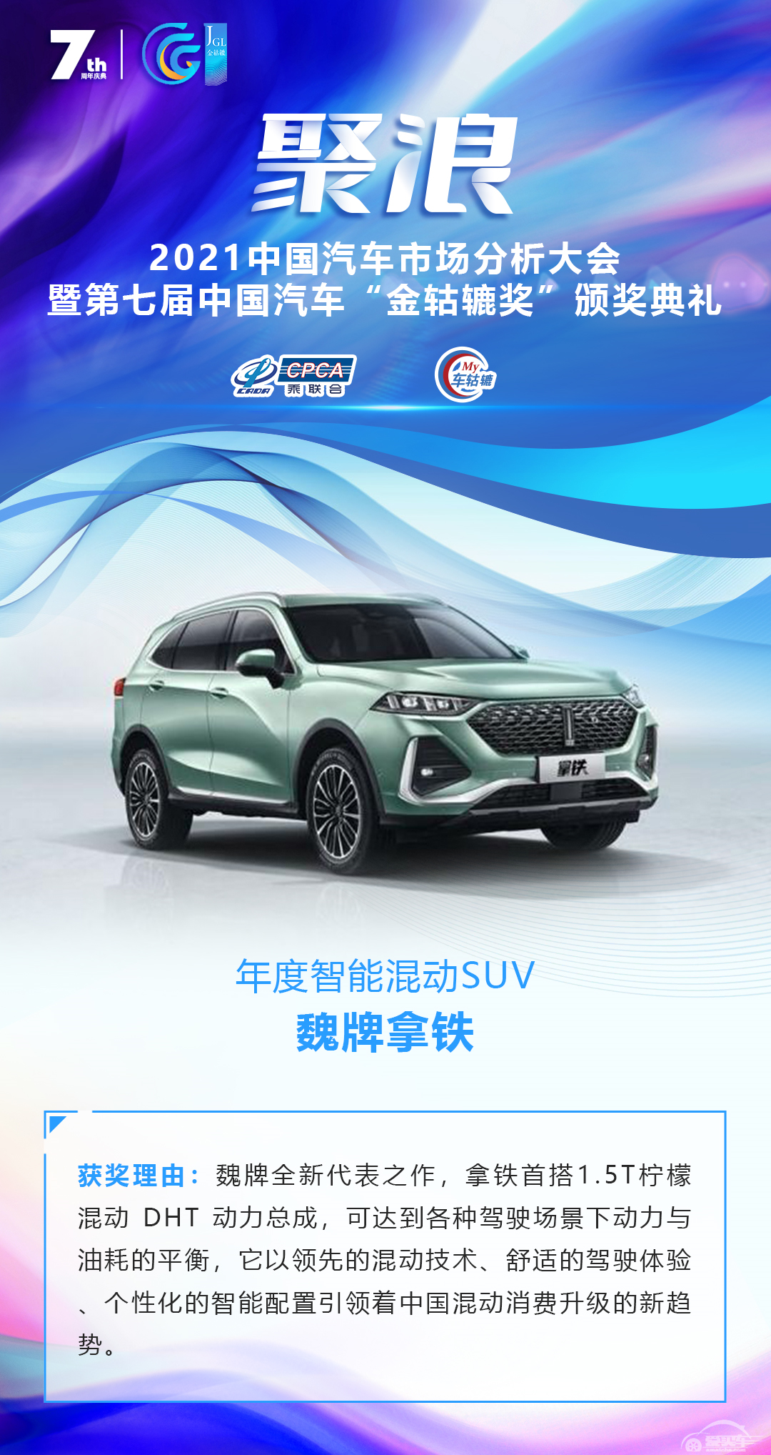 2021第七届中国汽车“金轱辘奖”年度智能混动SUV：魏牌拿铁