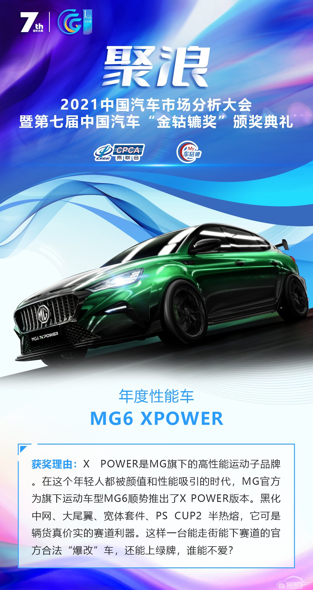 2021第七届中国汽车“金轱辘奖”年度性能车：MG6 XPOWER