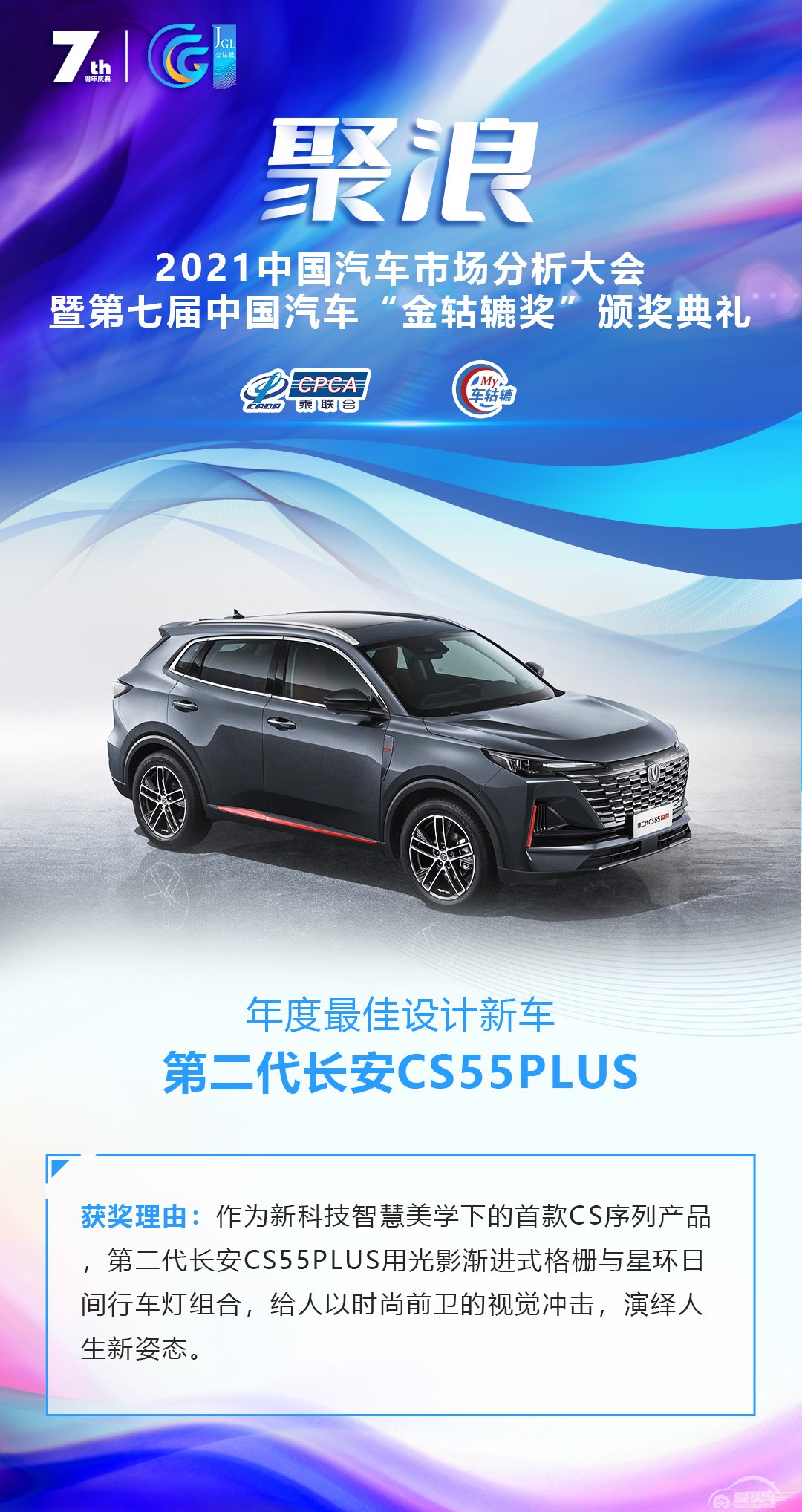 2021第七届中国汽车“金轱辘奖”年度最佳设计新车：第二代长安CS55PLUS
