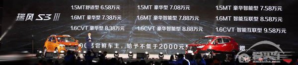售6.58-9.58万，江淮新款瑞风S3上市