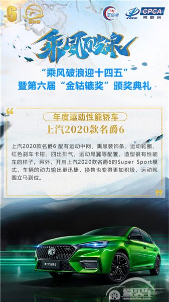 年度运动性能轿车：上汽2020款名爵6