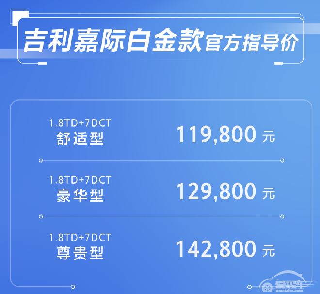 售价11.98万元起 白金舒享MPV吉利嘉际白金款正式上市