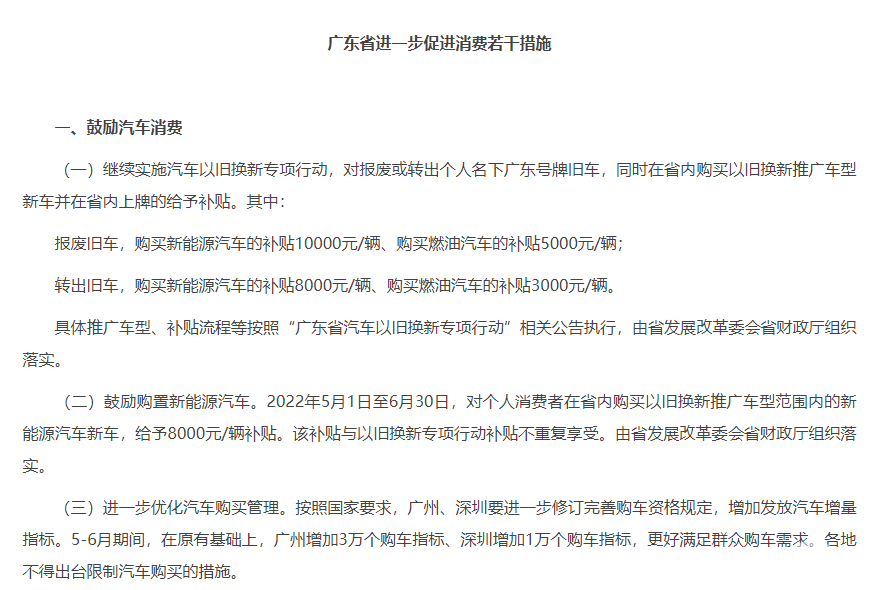 新增4万购车指标/最高补贴1万，广东省要激活新能源车市？